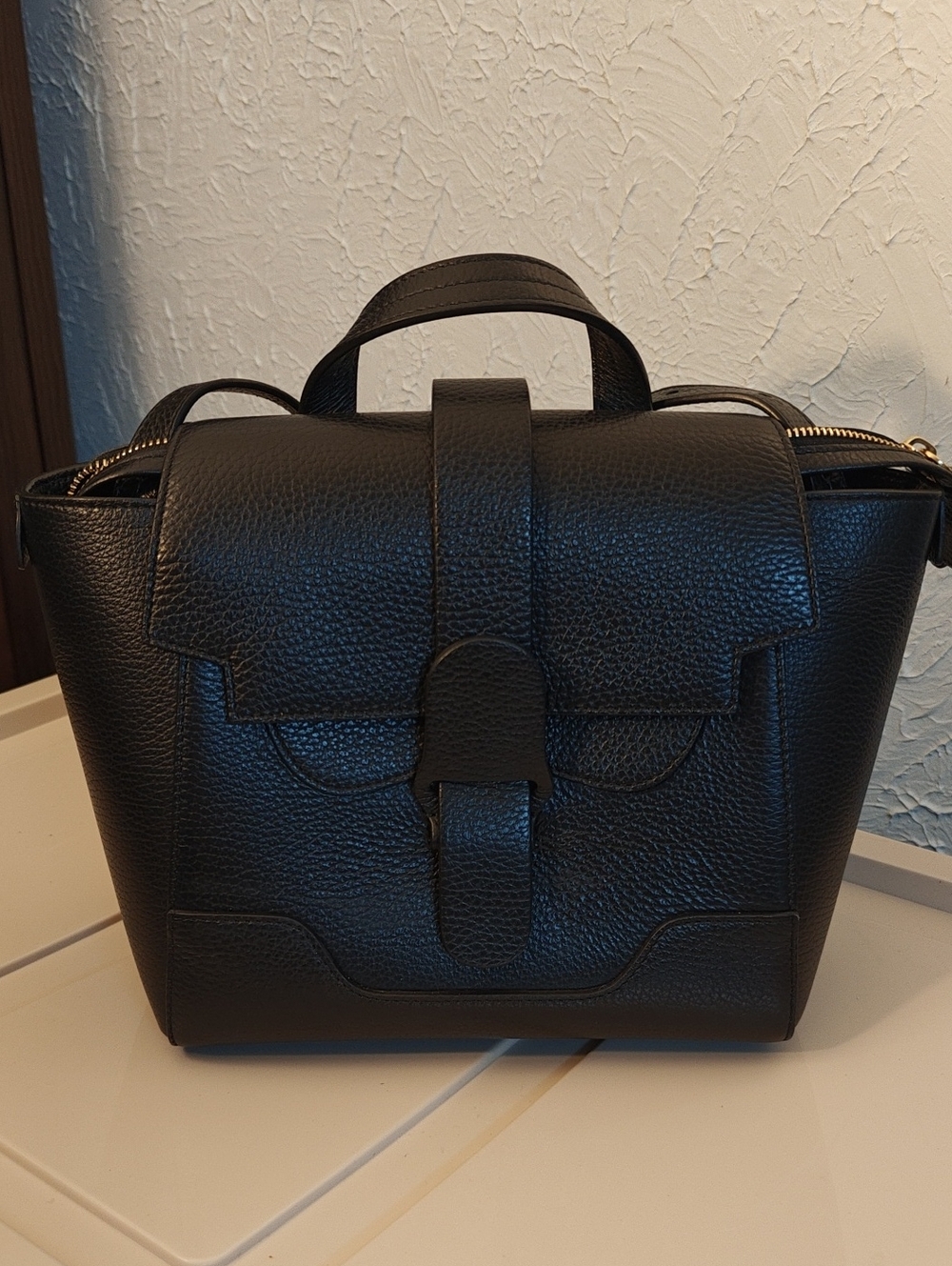 Senreve Black Pebbled Leather Shoulder Bag